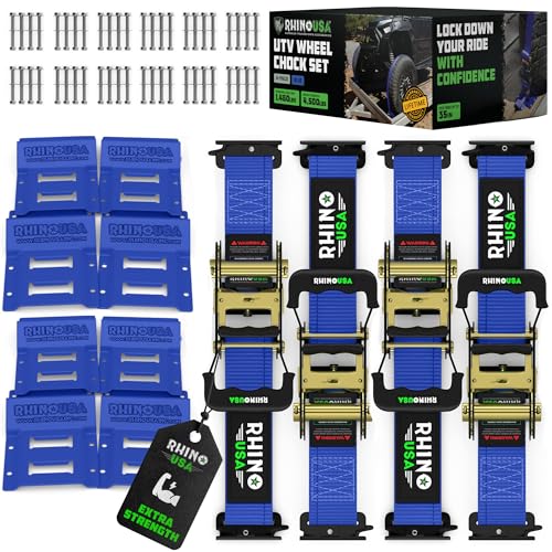 Image of Rhino USA Wheel Chock Tie Down Kit (4,500lb) - 4 Straps & 8 Chocks