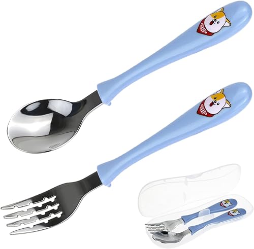 Miniatura 1 de Juego de utensilios para niños, tenedores y cucharas de acero inoxidable con estuche de almacenamiento, ideal para almuerzo escolar, viajes, uso al
