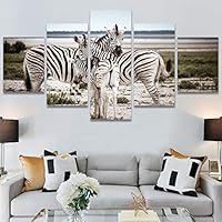SIGNWIN 5 Panel Canvas Wall Art Animals Black and White Dramatic Group Modern Artwork for Home Decorations Ready to Hang - 60
