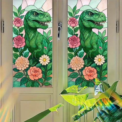 Starlit Patio Dinosaur Window Film Stained Glass Style Privacy Panel Static Cling Decorative Cover for Kids Room Playroom Nursery Door 17.7x39.3 inch Starlit Patio Dinosaur Window Film Stained Glass Style Privacy Panel Static Cling Decorative Cover for Kids Room Playroom Nursery Door 17.7x39.3 inch