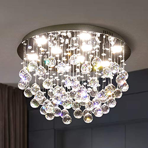 APBEAM Round Crystal Chandelier Modern Ceiling Light Flush Mount for Living Room Bedroom