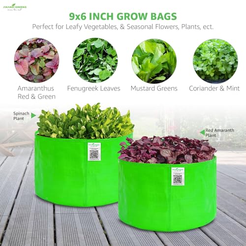Image of Anandi Green's Premium HDPE Uv Protected 260 GSM Round Green Colour Plant Grow Bag, Suitable for Terrace and Vegetable Gardening Size 9x6 Inch Pack of 20