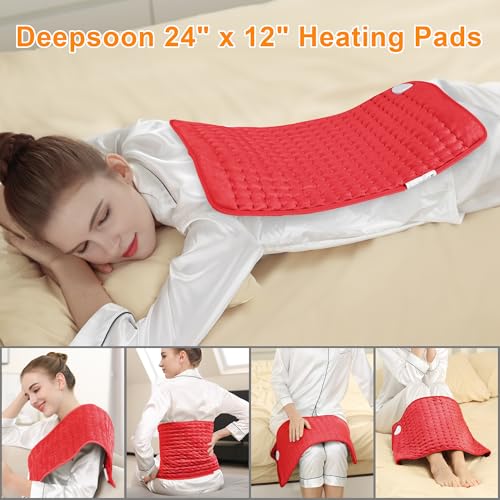Image of Deepsoon Heating Pad,Electric Heating Pads for Back,Neck,Moist Heating Pad for Abdomen Shoulder Knee Legs,Dry /Moist Heat&Auto Shut Off,Mother's Day Birthday for Men and Women,Red,24x12 Inch