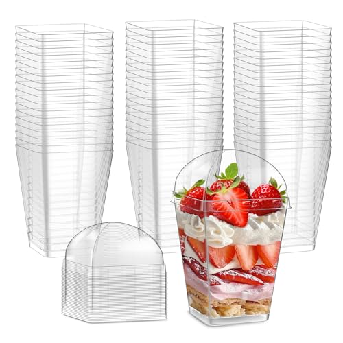 ALEXPRE 50PCS 150ML/5oz Square Desert Cups with Lid for Desserts
