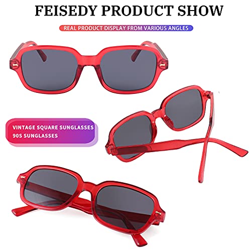FEISEDY Retro 90s Rectangle Sunglasses Oval Yellow Sunglasses Trendy Irregular Square Sun Glasses for Women Men B27902