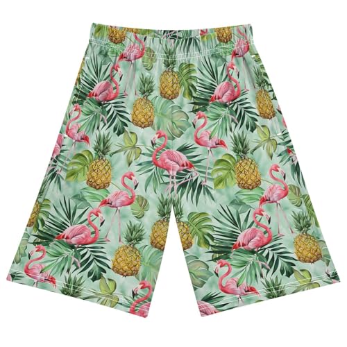 Pink Flamingos Sleep Shorts Summer Pajama Shorts Elastic Waist Sleep Bottoms with Pockets 6-14 Years