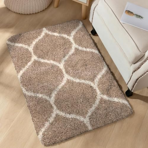 Image of 2x3 feet Soft Runner Rug for Living Room and Bedroom, Modern Indoor Floor Carpet with Non-Slip Backing, Comfortable Decorative Home Decor Rug, Easy Clean & Durable- (Beige m, Rectangular)