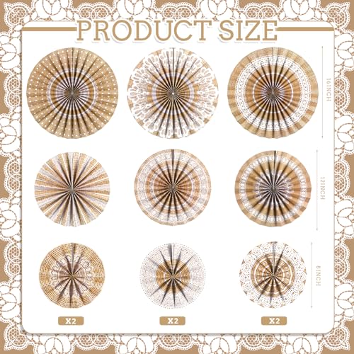 Image of 18 Pack Burlap Hanging Paper Fans Decorations, Vintage Folding Paper Fan Set with 9 Rustic Designs for Classroom Bulletin Board, Back to School, Birthday, Baby Shower, Western Party Decor