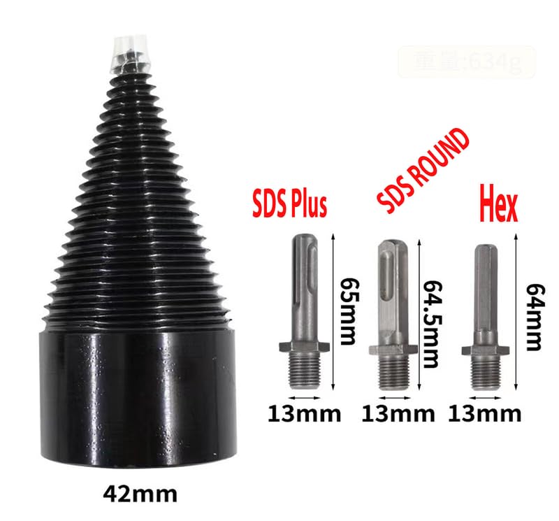 Log Wood Splitter Firewood Breaker Drill Bit Screw Cone Driver Fit Hex SDS Plus