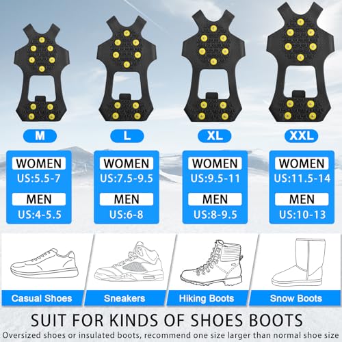 Ice Cleats for Shoes and Boots Men Women Winter Walking Ice Snow Cleats Anti Slip Snow Traction Shoes Crampons 10 Steel Studs Overshoe Slip-on Stretch Rubber Footwear by JSHANMEI - Image 4