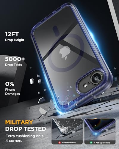 Image of Miracase for iPhone 17e Case & iPhone 16e Case, Full-Body Phone with Built-in Glass Screen Protector, [Magnetic with MagSafe] Military Drop Proof 17 E / 16 E Cover Bumper 6.1 inch, Clear Blue