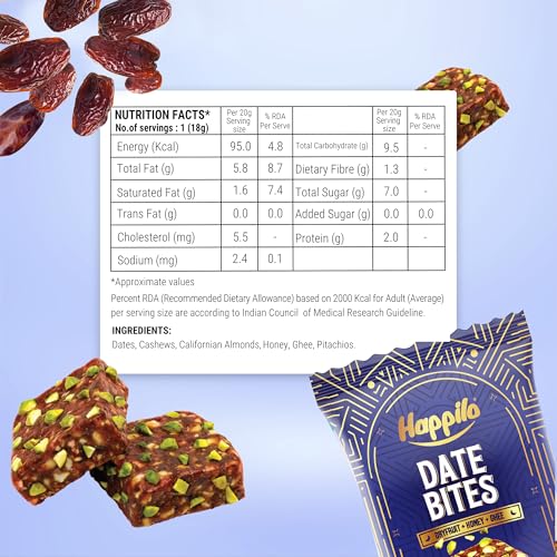 Image of Happilo Celebration Date Bites Tin 200g, Premium Gift, Healthy Snacks, Made with Dates, Cashews, California Almonds, Pistachios, Honey, Ghee