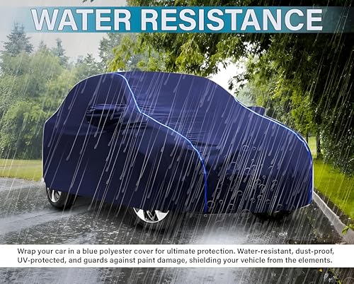 Image of Kerwa Car Body Cover Waterproof Compatible with Maruti Suzuki Alto K10 | Scratch Proof, Anti-Dust, UV Protection | Windproof Buckle Strap | Fitted Bottom Elastic | Side Mirror Pockets-Blue