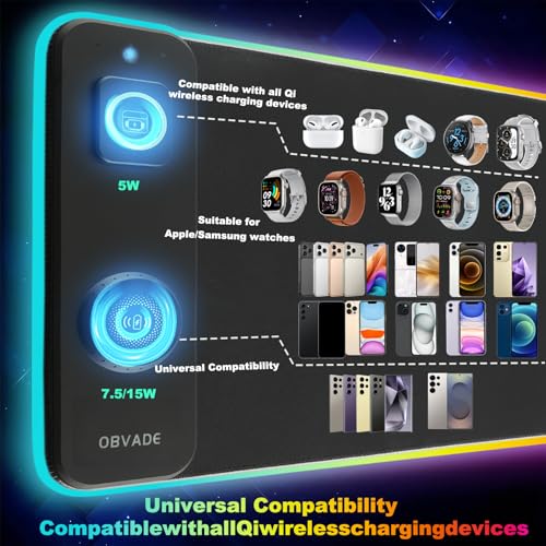 Image of Gaming RGB Mouse Pad Wireless Charging XXL Desk Mat for Keyboard 15w Fast Charger 11 Led Light Modes Non-Slip Large Office Desk Pads on Top of Desks