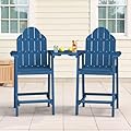 LUE BONA Tall Adirondack Chair Set of 2, All Weather HDPS Bar Height Chairs with Aluminum Legs, Detachable Table & Umbrella Hole for Patio, Deck, Backyard & Commercial Use Navy Blue