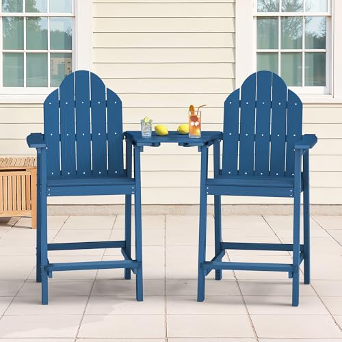 LUE BONA Tall Adirondack Chair Set of 2 HDPS Bar Height Chairs Navy Blue