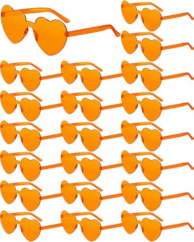 Frienda 20 Pairs Heart Shaped Sunglasses Rimless Candy Color Glasses for Women Men Party Favor(Orange)