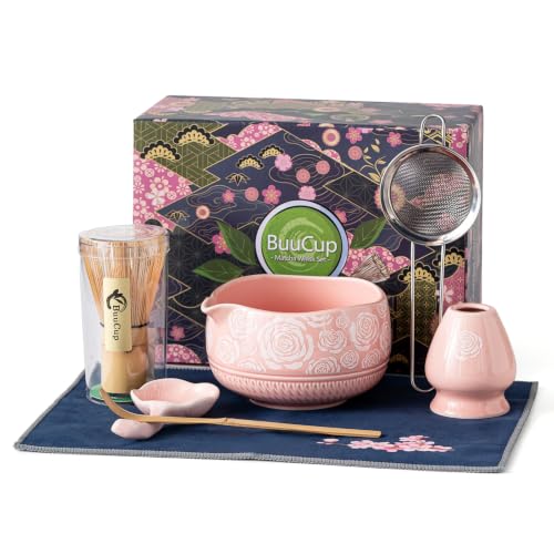 Image of Buucup Matcha Whisk Set, Ceramic Matcha Kit with Bowl & Tools, Rose Pink