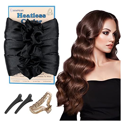 Heatless Hair Curler, Natural Waves Curling Headband for Hair Heatless Curls, Overnight Hair Curlers to Sleep in, Soft Satin & Cotton Heatless Curling Rod Headband for Women (Black)
