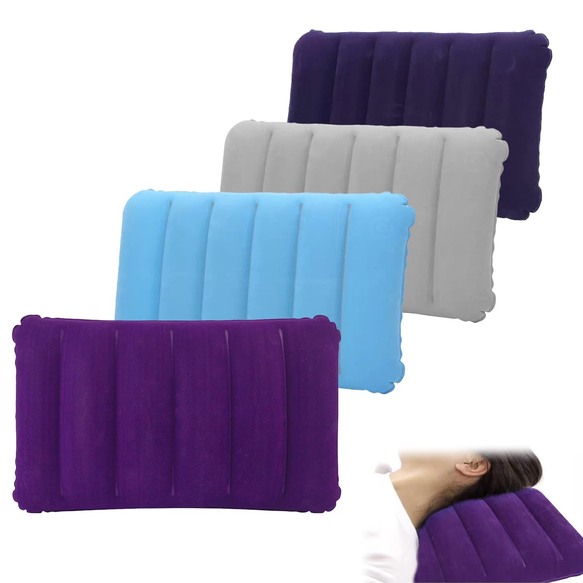 Almohada Hinchable Flocada 47x30cm Ultraligera Portátil Camping Playa Viajes