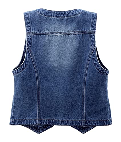 Cyparel Women's Retro Denim Vest Casual Button Up Jean Waistcoat Vest Sleeveless Jacket Tops With Pockets #TOP1