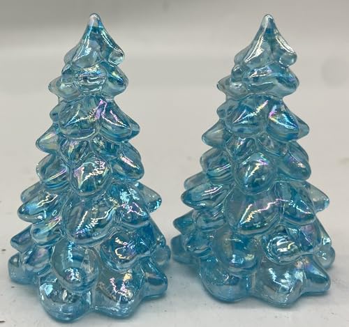 Holiday Christmas Trees - Lot of 2 Small Trees - American Made - Mosser Glass USA (Buffet Blue Carnival)