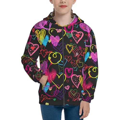 Hand Drawn Hearts1 Kids Pullover Hoodies Boys Zip Up Sweatshirts Girls Athletic Clothes with Pocket3