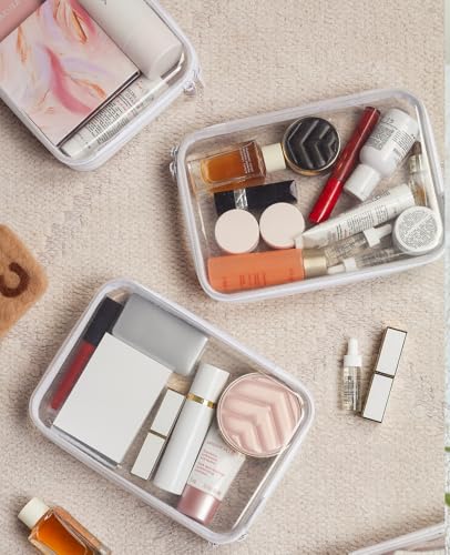 3PCS Clear Hard Shell Zipper Case,Portable Cosmetic Bag with Zipper, Diaper Bag Organizing Pouches, Kid's Toy Storage Organizer Bins,Hard Plastic Case,Clear Bags for Organizing