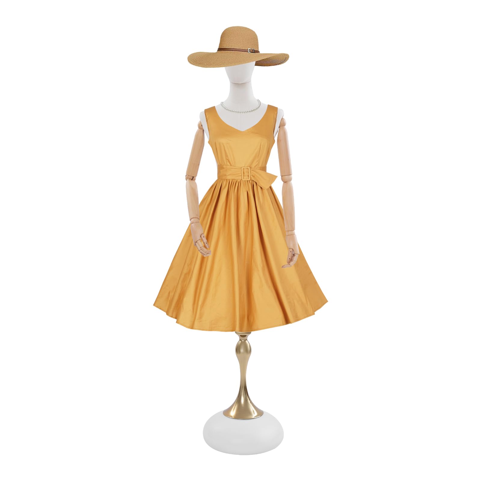 Manichino da sartoria, altezza regolabile, 140-200 cm, busto da sartoria, manichino da donna, manichino da esposizione, busto con braccia (bianco+oro+colore legno, 140-200 cm)