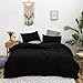 Cottonight Black Comforter Set Full Men Boys Black Bedding Comforter Set Modern Dark Color Soft Quilts Blanket Modern Simple Gothic 3 Piece Plain Black Comforter for Women Men Full Bed