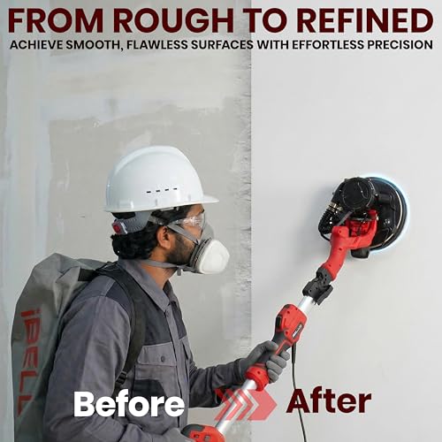 Image of IBELL IBL LS25-85 Drywall Sander 1000W Long Handle 9 inch /215mm Wall Sanding with Auto Dust Vacuum System, Foldable & Extendable Handle, 900-1800 RPM Variable Speed Ceiling Sander - 6 Months Warranty