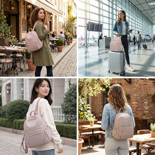 Image of TS WITH TECHSUN Stylish Women Mini Backpack | Lightweight Travel Small Nylon Bag with Multiple Pockets | Anti-Theft Zipper Pocket | Casual, Work, Office, Picnic Backpack for Girls