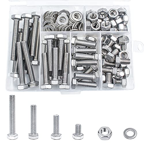 Nuts and Bolts Set M6 Bolts and Nuts 304 Stainless Steel M6 Hex Bolt Kit 10mm 20mm 30mm 40mm with Washers and Reusable Storage Box 120pcs