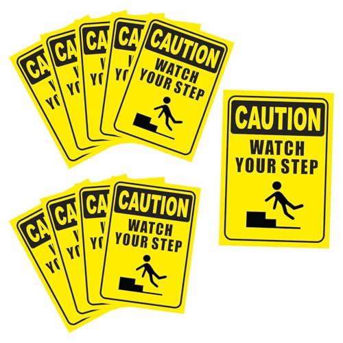 Image of CVANU CAUTION Watch Your Step Warning Safety Self-Adhesive Waterproof PVC Vinyl Sign Sticker Size (11.7inchX8.3inch) Pack of 10