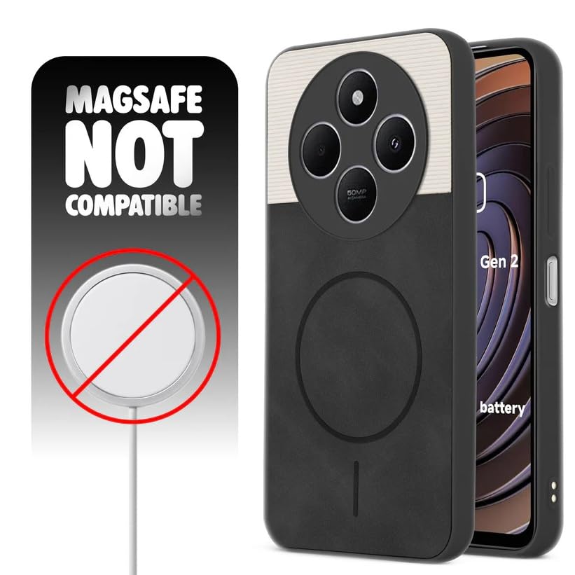 Image of Bintage CASE Mac Safe Design Hard Light Weight Back Case | Soft Border Camera Protect | Dual PU Leather Finish Back Cover Compatible for Poco C75 / Redmi A4 5G - White & Black