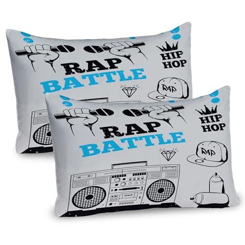 Ambesonne Hip Hop Pillow Sham Set of 2, Hip Hop Elements Freestyle Rap Duel with Microphones Theme, Quality Microfiber Bedding Item for All Seasons, 30