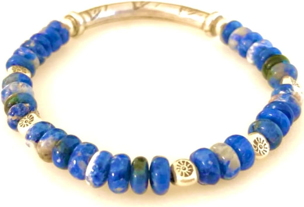 Blue Sodalite Bracelet, Denim Blue Bracelet, Karen HIll Tribe, Thai Fine Silver, Sundance Style, Stretch Bracelet, Boho.