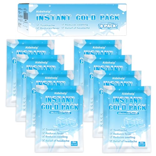 8 Pack Instant Cold Packs (4.3 x 5.9) - Disposable Ice Packs for Injuries | Cold Compress Ice Pack for Pain Relief Swelling Inflammation Sprains Toothache - Cold Pack for Athletes