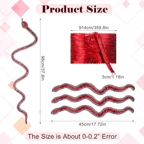 Finecheer MAO-FINECHEER-0506 5 Pcs Glitter Rhinestone And Sequin Red Snake Patch Applique Decoration Ribbon Set thumb #1