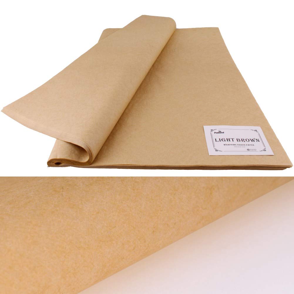 PMLAND 100 hojas de papel de seda marrón claro a granel, 20 x 15 pulgadas, papel de seda de doble cara para envolver bolsas de regalo, manualidades, bodas, fiestas y decoraciones de vacaciones