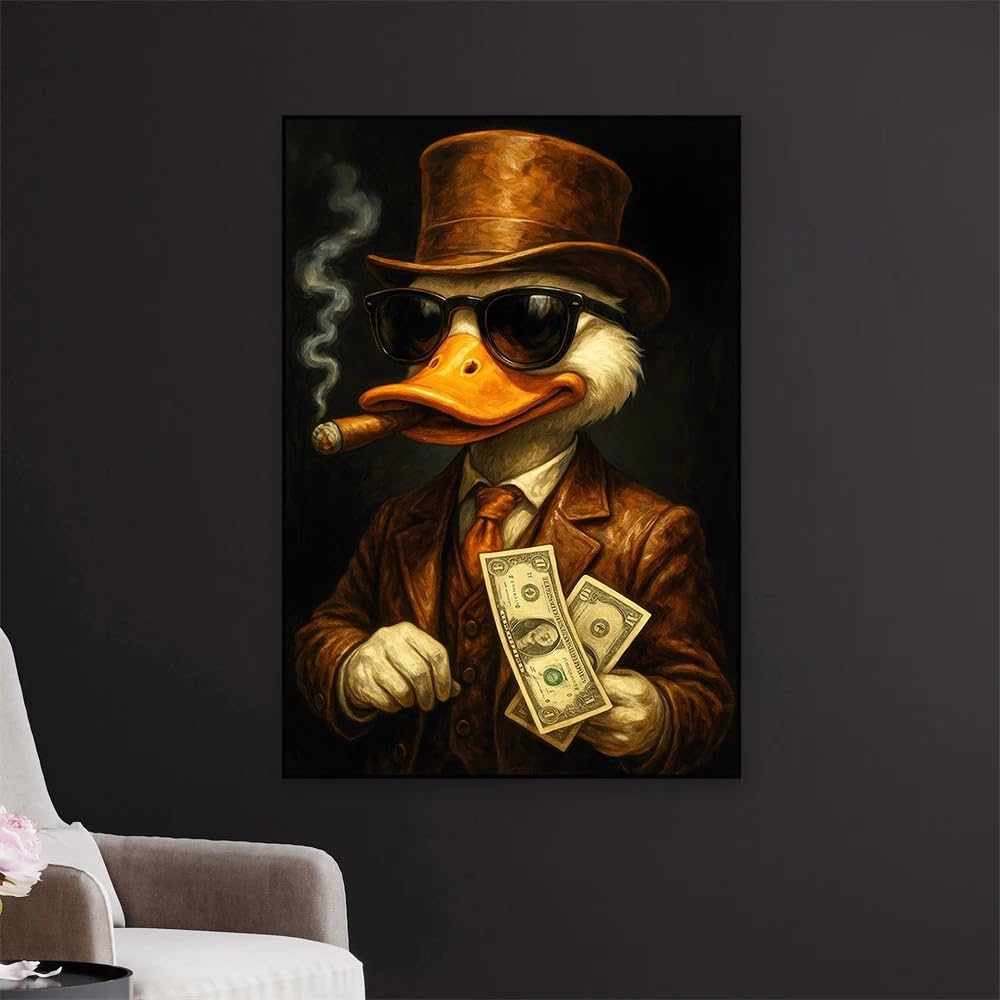 ZHUOYA Donald Duck plakat sztuka ścienna, sukces, druk złotych dolarów, motywująca kreskówka, pieniądze, obraz na płótnie, nowoczesna dekoracja biura (50 x 70 cm)