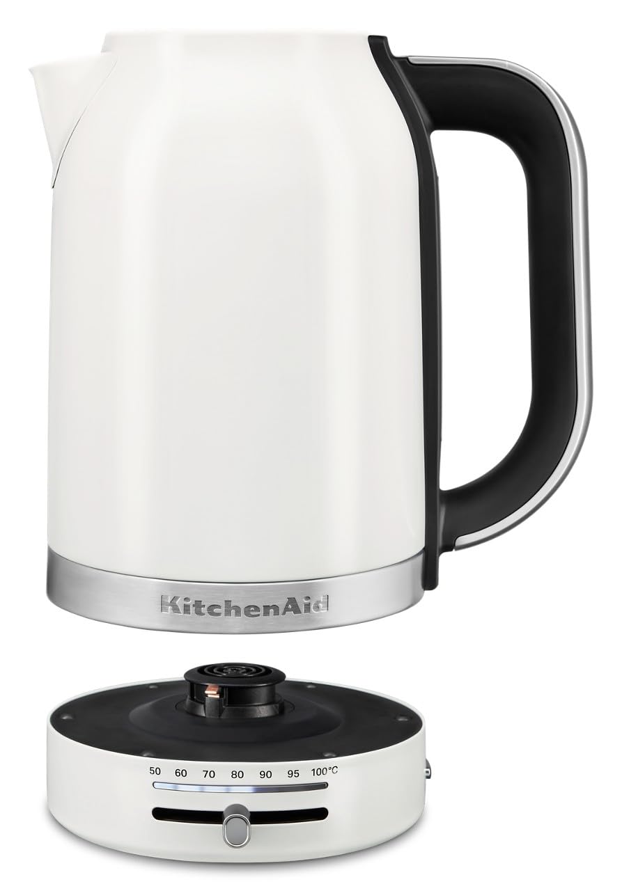 KitchenAid 1.7L Electric Kettle, Temp Control KEK1701, Porcelain White | Automatic Shut Off After Boiling, Variable Temperature Control, Removable and Washable LimeScale Filter