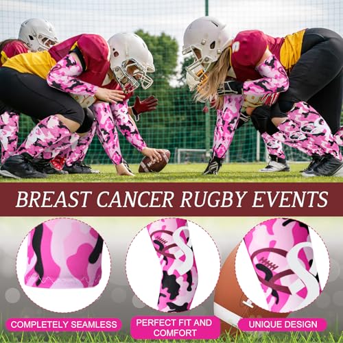Cozypower 12 Pairs Breast Cancer Awareness Sleeves and Socks Pink Ribbon Football Arm Sleeves Knee High Socks for Youth Sport4