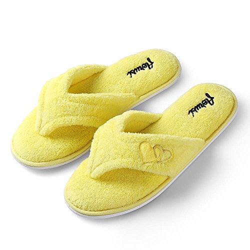 Women's Comfort Plush Lining Memory Foam Spa Thong Flip Flops House Indoor Slippers Anti Slip Sole