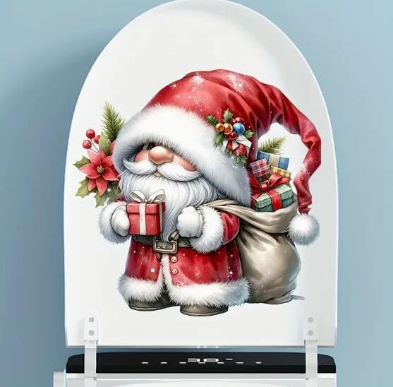 Merry Christmas Gnome Snata Gift Box Toilet Cover Sticker Decals,Spring Flower Leaf Butterfly Waterproof Toilet Lid Tank Seat Decals Cistern Self-Adhesive Bathroom Wall Sticker