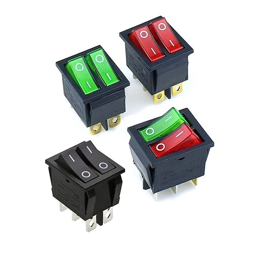 6 interruptores basculantes iluminados, color verde, 6 pines de encendidoapagado, interruptores de alimentación de doble barco KCD8-212N KCD2 15A