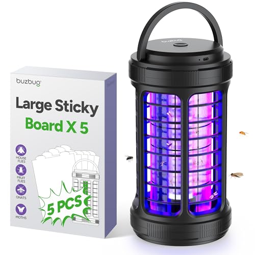 Buzbug 360° Pro Fly Trap Indoor, Dual-Band LED Lamp, 4500mAh Battery, Bug Mosquito Gnat Trap with Lighting Mode, Includes 5 Large Sticky Boards -MA22