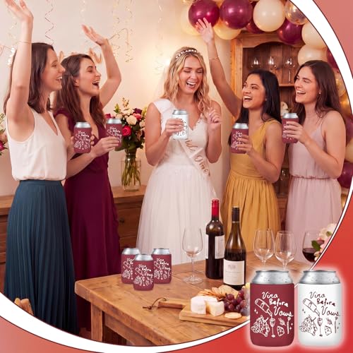 Image of SiliFine 12 Pcs Bachelorette Party Can Sleeves Bulk Coquette Bachelorette Decoration Cowgirl Can Sleeves for Bridal Shower Gifts (4 x 2.4 Inches,Vino Before Vows)