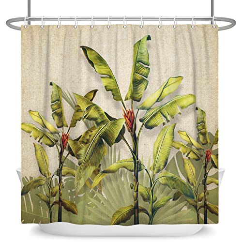 ASDCXZ Shower Curtain 180x200 cm, Vintage Tropical Green Banana and Palm Leaves Bath Curtain - Image 4