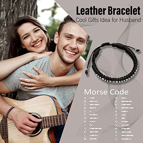 Inspirational Gifts for Men Morse Code Bracelets Mens Bracelets Graduation Gifts for Him Fathers Day Adjustable Leather Bracelet Motivational Birthday Annivesary Jewelry Stocking Stuffers for Men
